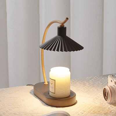 Modern Creative Iron Umbrella Shape Arc Imitation Wood Grain Lamp Arm 1-Light Melting Wax Table Lamp