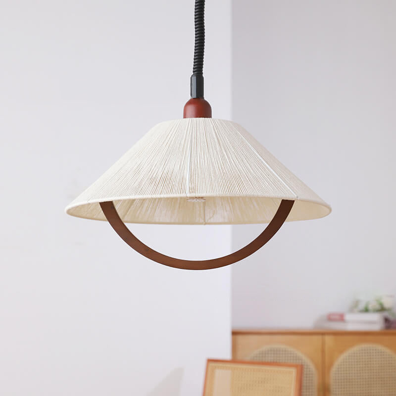 Traditional Japanese Solid Wood Round 1-Light Pendant Light For Living Room