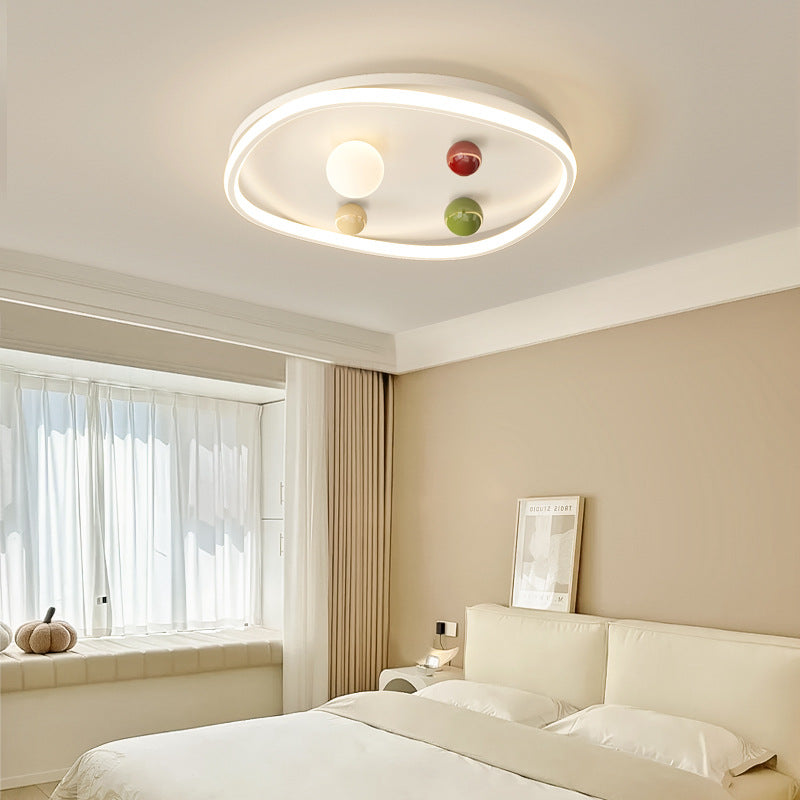 Contemporary Scandinavian Round Iron PC LED Flush Mount Ceiling Light For Living Room