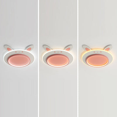 Modern Simplicity Kids Iron Acrylic Rabbit Round LED Flush Mount Ceiling Light For Bedroom