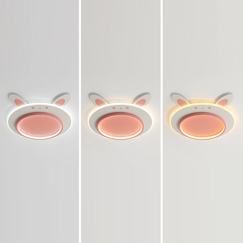 Modern Simplicity Kids Iron Acrylic Rabbit Round LED Flush Mount Ceiling Light For Bedroom