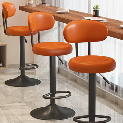 Contemporary Luxury Round Leather Upholstered Swivel Bar Stool Height Adjustable Footrest For Dining Room