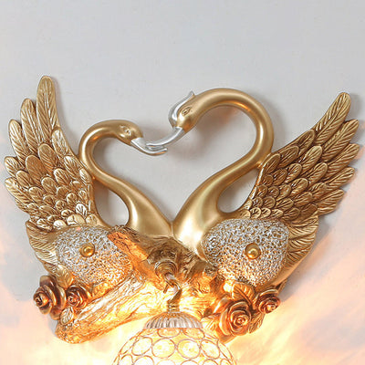 Traditional European Swan Orb Resin Iron 1-Light Wall Sconce Lamp For Living Room