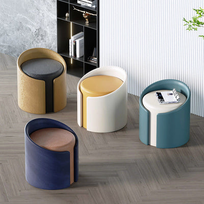 Modern Minimalist Leather Wood Sponge Round Cylinder Footstool Backrest Armless For Entryways