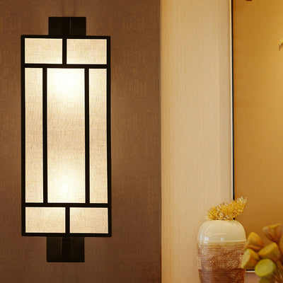 Contemporary Retro Rectangular Fabric Shade Iron 1-Light Wall Sconce Lamp For Dining Room