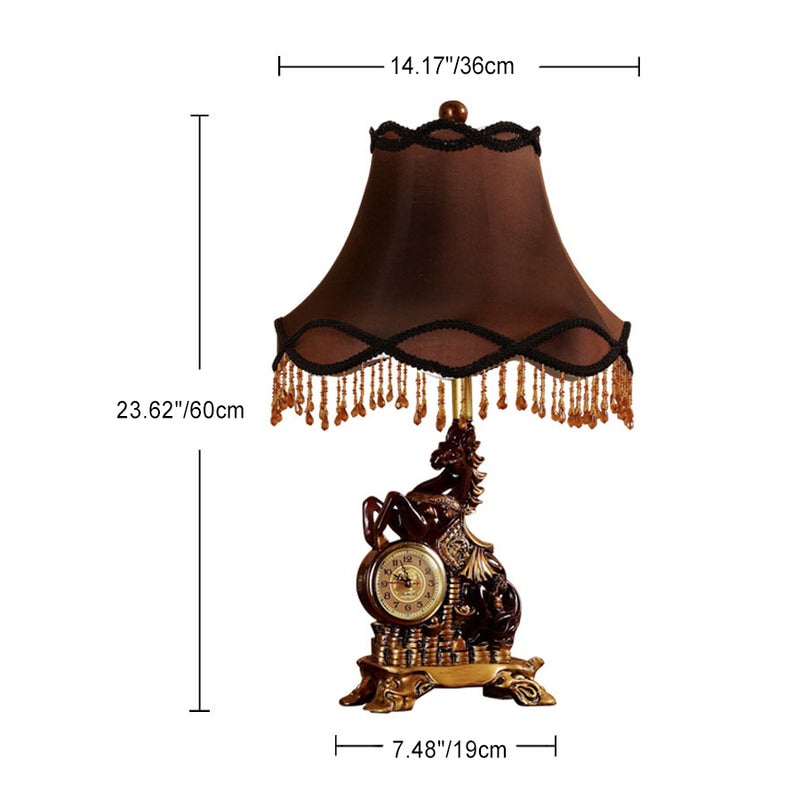 Traditional European Horse Round Trapezoidal Resin Fabric 1-Light Table Lamp For Bedroom