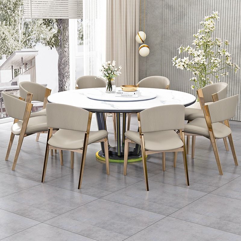 Modern Luxury Square Leather Stainless Steel Foam Dining Chair Four Legs Backrest For Dining Room