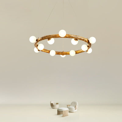 Traditional Vintage Resin Tree Branch Circle Ring 8/10/12-Light Chandelier For Dining Room