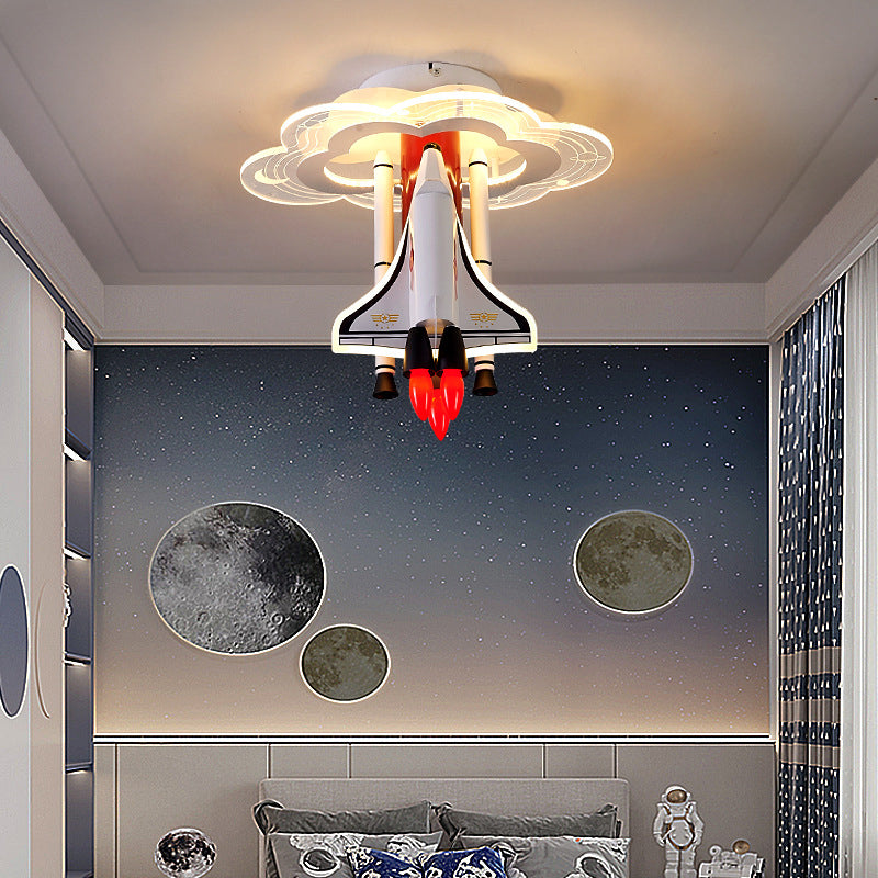 Contemporary Creative Iron Cartoon Aerospace Rocket Acrylic LED Kids Flush Mount Ceiling Light For Living Room