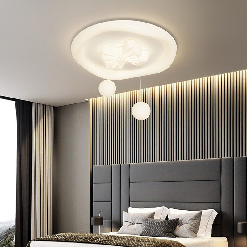 Contemporary Creative Kids Round Bow Orb Iron Rolled Plastic LED Flush Mount Ceiling Light For Bedroom