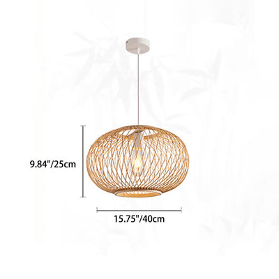 Traditional Japanese Weaving Bamboo Iron Ball Lantern 1-Light Pendant Light For Dining Room