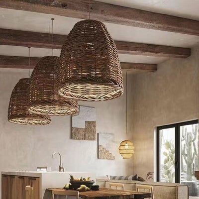 Traditional Farmhouse Cylindrical Grass Vine 1-Light Pendant Light  for Living Room