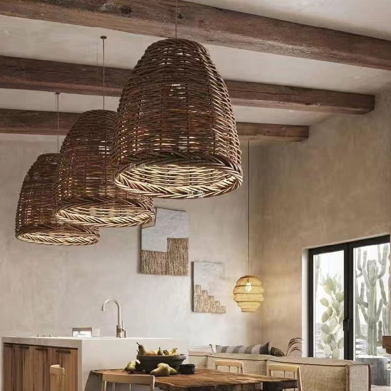 Traditional Farmhouse Cylindrical Grass Vine 1-Light Pendant Light  for Living Room