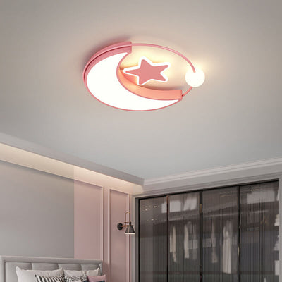 Contemporary Creative Moon Star Iron Acrylic LED Flush Mount Ceiling Light For Bedroom