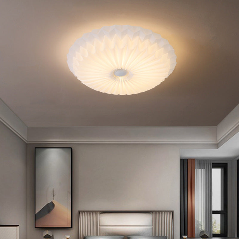 Modern Simplicity Metal Acrylic Round Pleated LED Flush Mount Ceiling Light For Bedroom