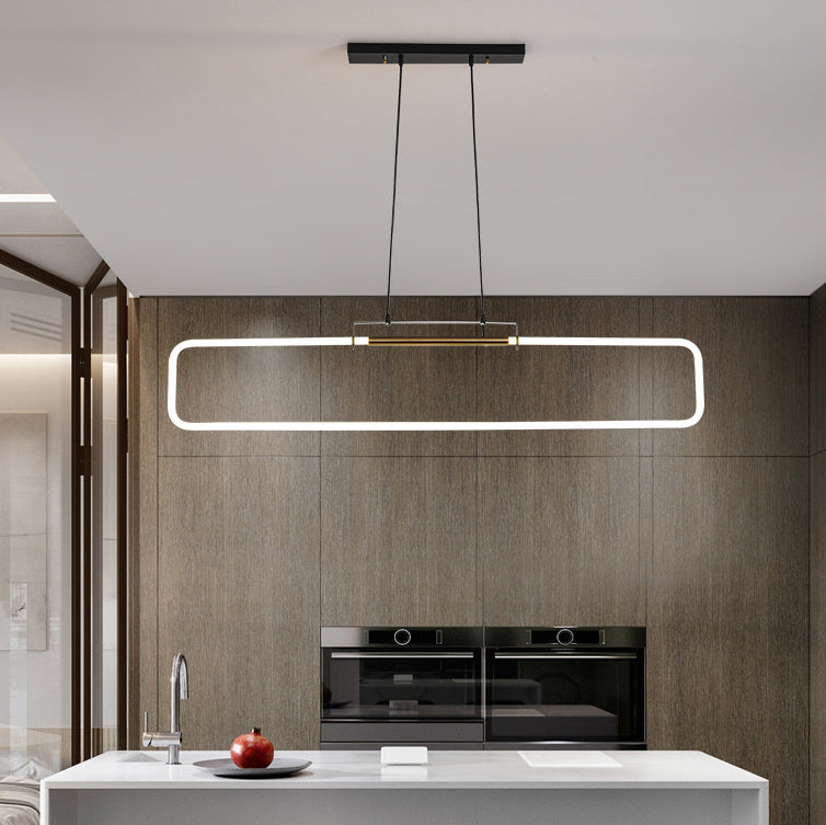 Modern Minimalist Iron Acrylic Rectangular Strip LED Island Light Chandeliers For Dining Room