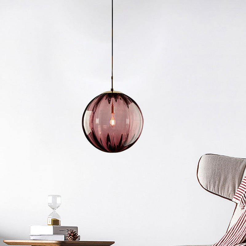 Contemporary Nordic Water-Ripple Glass Spherical Shade 1-Light Pendant Light For Living Room