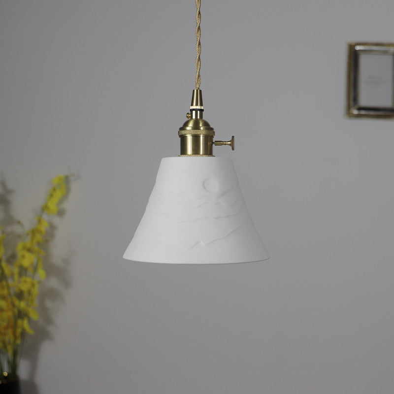 Modern Minimalist Round Cylinder Brass Ceramic 1-Light Pendant Light For Living Room