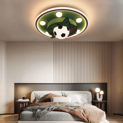 Contemporary Creative Kids Soccer Hardware ABS Acrylic LED Flush Mount Ceiling Light For Bedroom