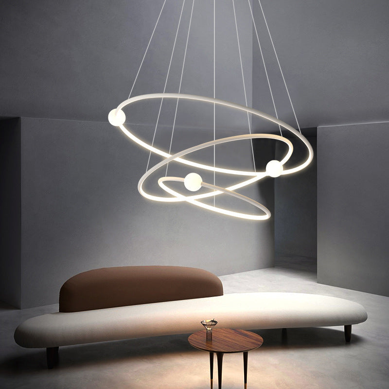 Modern Minimalist Multi Tier Circle Aluminum Iron Silicone LED Chandelier For Living Room