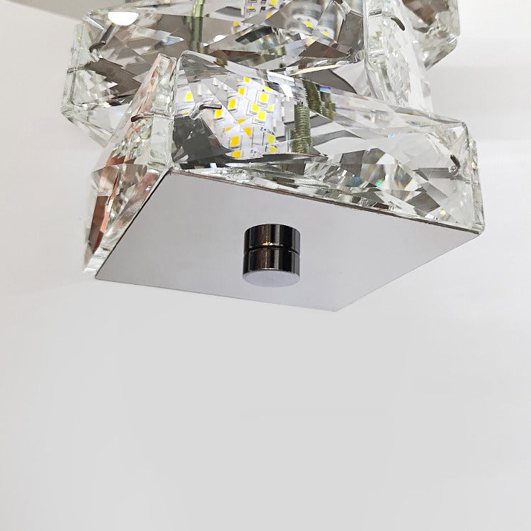 Contemporary Luxury Crystal Cuboid Hardware LED Semi-Flush Mount Ceiling Light For Living Room