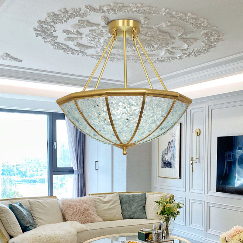 Modern Luxury Copper Frame Crystal Round Shade 5-Light Chandelier For Living Room