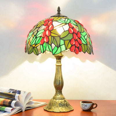 Traditional Tiffany Dome Flower Aluminum Glass 1-Light Table Lamp For Bedroom