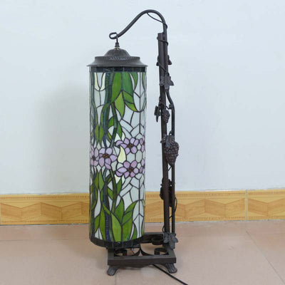 Traditional Tiffany Column Iron Glass 2-Light Standing Floor Lamp For Living Room