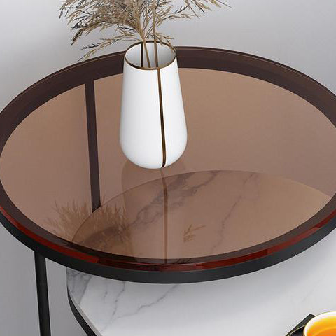 Contemporary Nordic Round Oval Glass Rock Slab Stainless Steel Coffee Table For Living Room