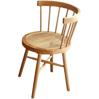 Traditional Chinese Bent Round Rattan Solid Wood Dining Chair Backrest Armless For Dining Room