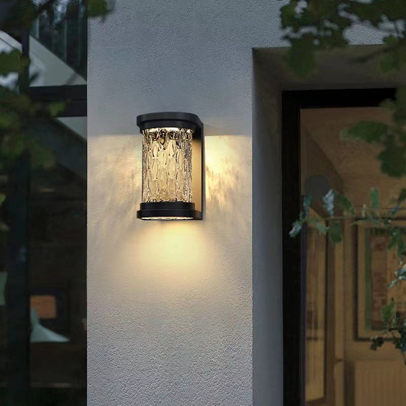 Modern Minimalist Solar Cylinder Stainless Steel Glass LED Outdoor Wall Light For Garden