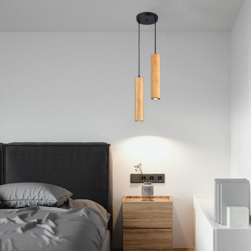 Modern Minimalist Wood Cylinder LED Pendant Light