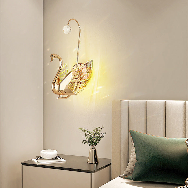 Modern Luxury Crystal Aluminum Acrylic Swan LED Wall Sconce Lamp For Bedside