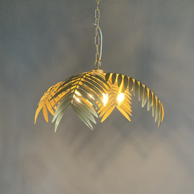 Contemporary Creative Golden Iron Tropical Palm Leaves Design 4-Light Chandelier For Dining Room