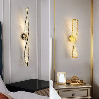 Contemporary Scandinavian Copper Crystal Twisted Design LED Wall Sconce Lamp For Living Room