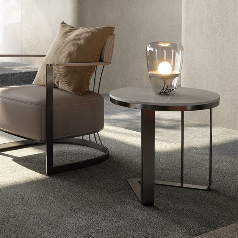 Modern Simplicity Round Triangle Base Slate Metal End Table For Living Room