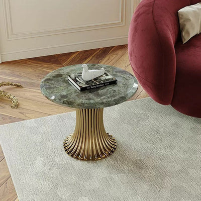 Contemporary Luxury Round Column Marble Stainless Steel Coffee Table Set For Living Room