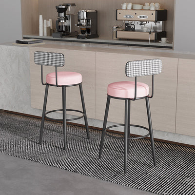 Contemporary Nordic Round Cotton Linen Upholstered Bar Stool Backrest Footrest For Dining Room