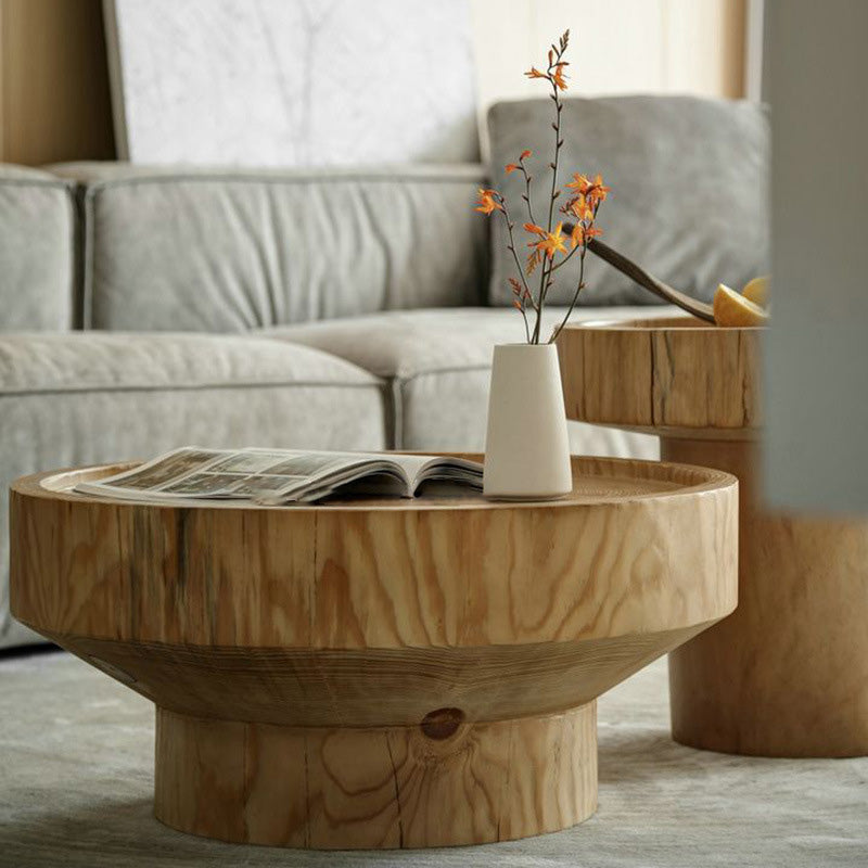 Traditional Japanese Round Wood Coffee Table For Living Room