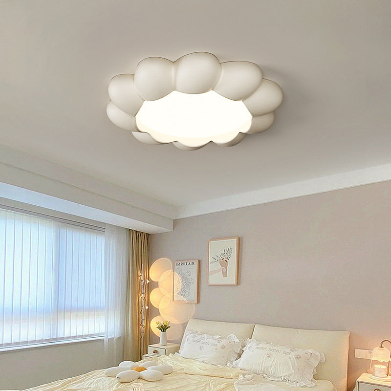 Modern Minimalist Cream Round Flower Resin Acrylic LED Flush Mount Ceiling Light For Bedroom