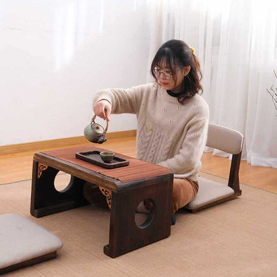 Traditional Japanese Square Paulownia Wood Cotton Linen Chair Tatami Backrest For Entertainment Room