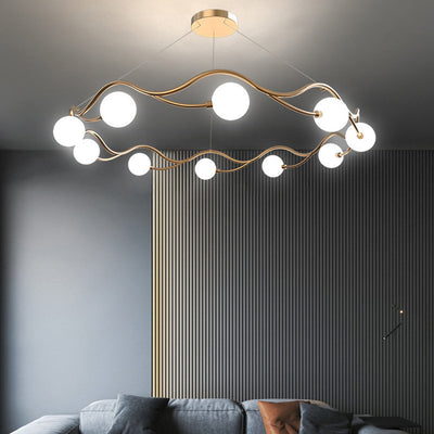 Contemporary Nordic Metal Glass Round Wave Ball Ring 8/10/12 Light Chandeliers For Living Room