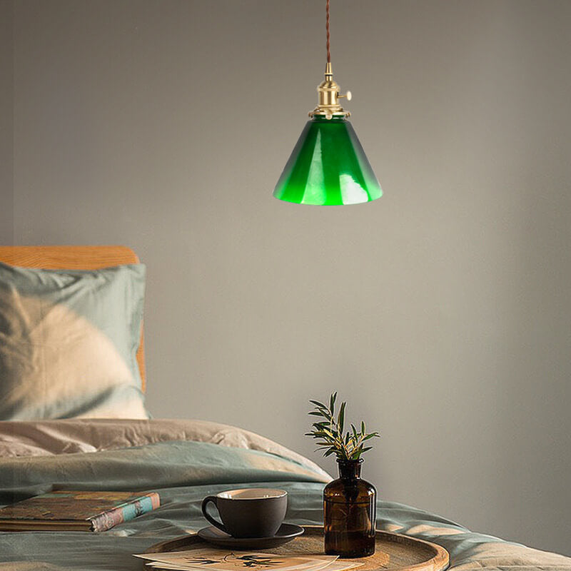 Modern Simple Emerald Glass Horn 1-Light Pendant Light