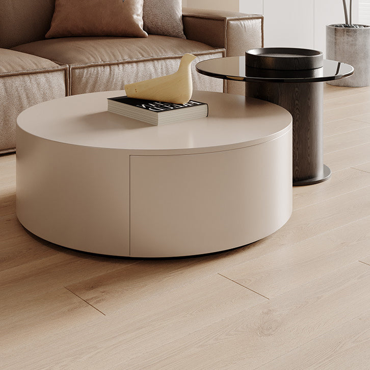 Modern Minimalist Round Slab Wood Metal Glass Coffee Table Set 2-Drawer For Living Room