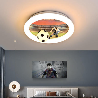 Contemporary Creative Kids Football Iron Acrylic LED Flush Mount Ceiling Light For Bedroom