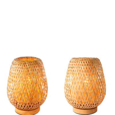 Traditional Chinese Bamboo Weaving Lantern 1-Light Table Lamp For Bedroom