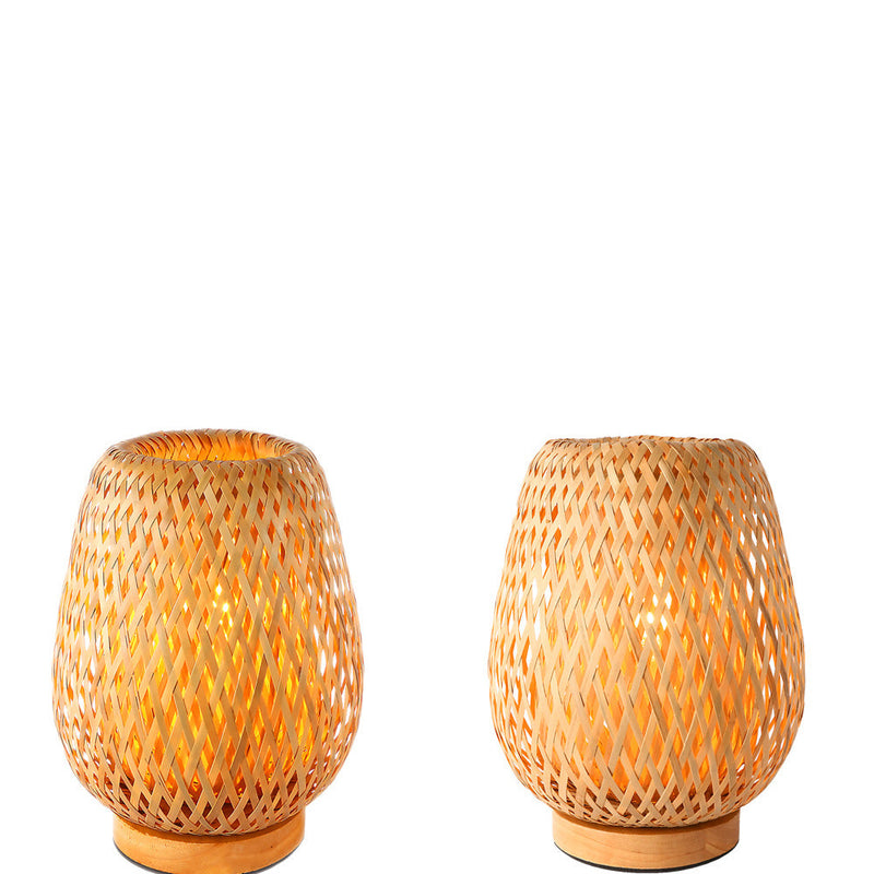 Traditional Chinese Bamboo Weaving Lantern 1-Light Table Lamp For Bedroom