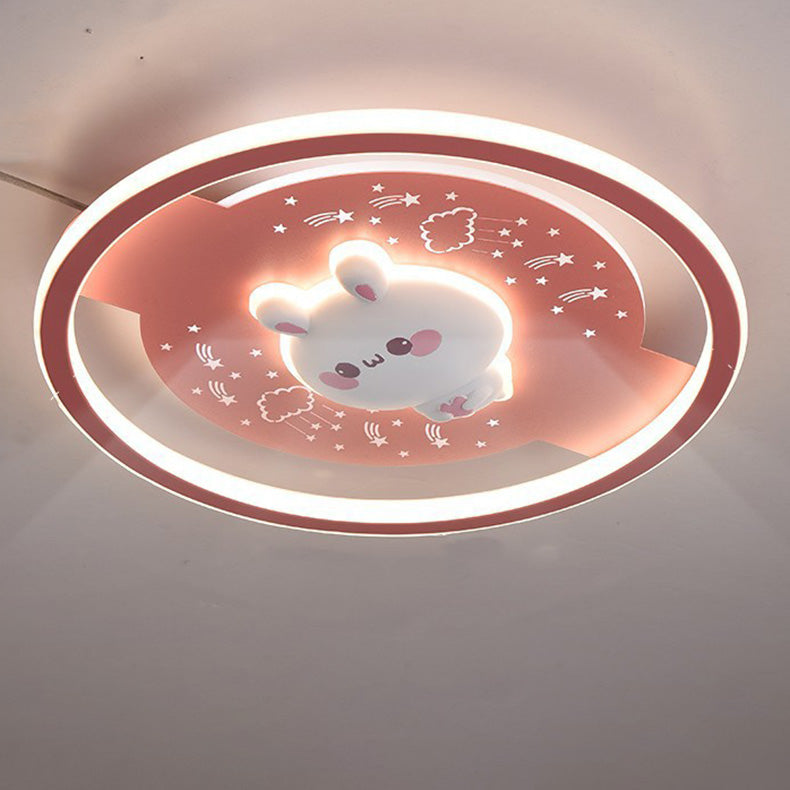 Contemporary Creative Childlike Spaceman Rabbit Design LED Kids Flush Mount Ceiling Light For Bedroom