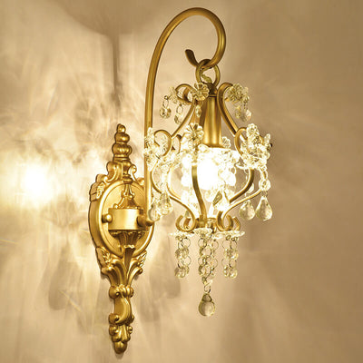 French Luxury Brass Decorative Water Drop Crystal 1-Light Wall Sconce Lamp