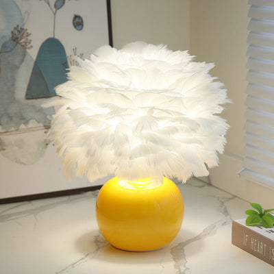 Contemporary Creative Feather Round Base Glass Goose Feather LED Table Lamp For Bedroom